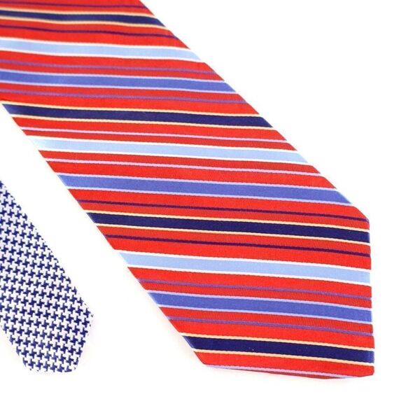 Vintage Tommy Hilfiger Red Blue Striped Woven Two‎ Tone Silk Tie - Picture 1 of 7